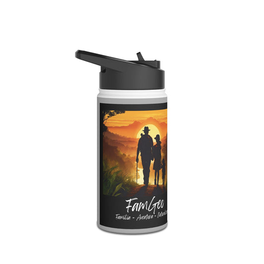 Botella de Agua de Acero Inoxidable con Logo FamGeo (Familia-Aventura-Naturaleza)